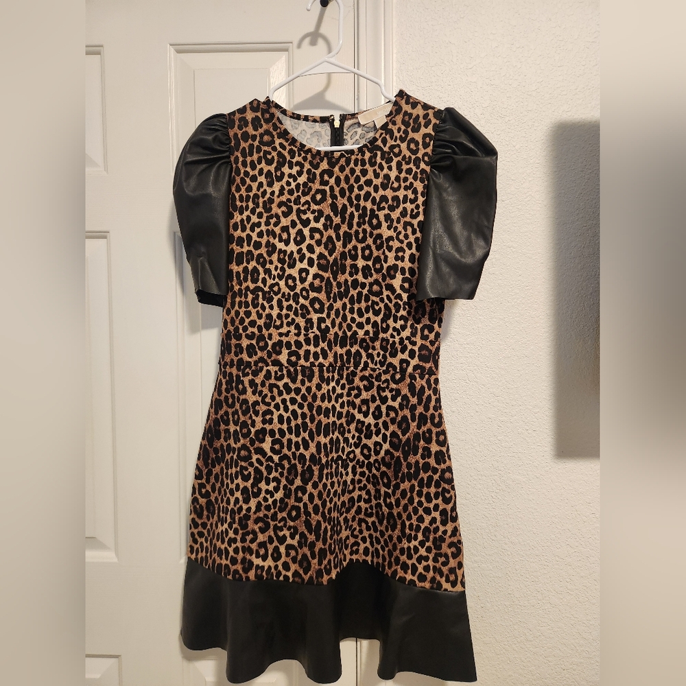 Michael Kors Kids Leopard Print Dress with Black Sleeves